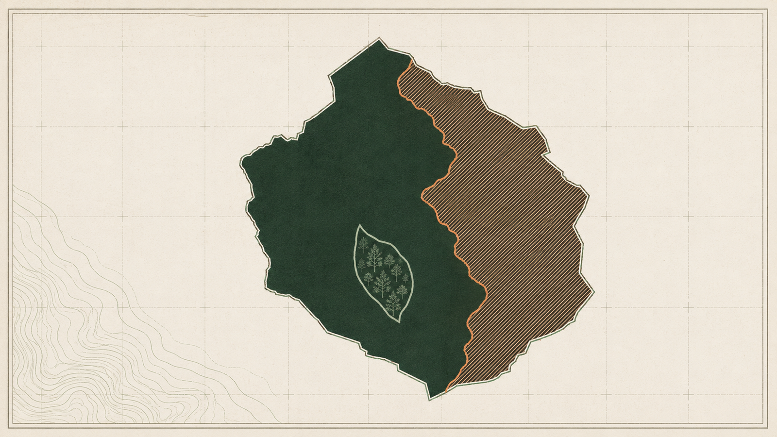 Parcel diagram with hatched protected-forest zones and a copper restriction boundary